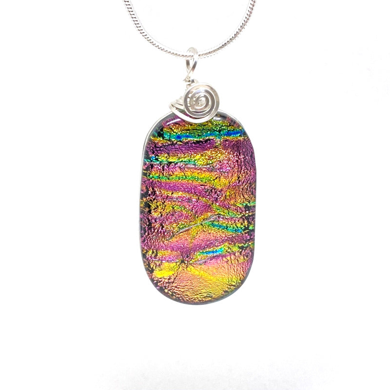 Pink Passion, Pink Dichroic Glass Necklace, Silver