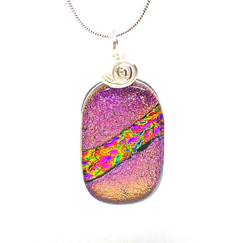 Cotton Candy, Pink Dichroic Glass Necklace, Silver