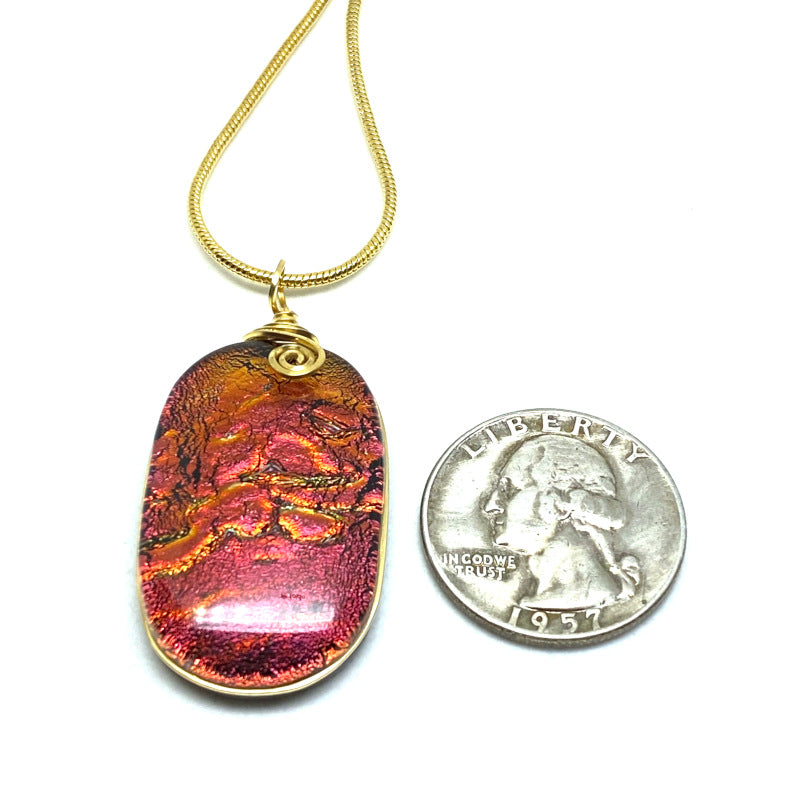 Afterglow, Red Dichroic Glass Necklace, Gold