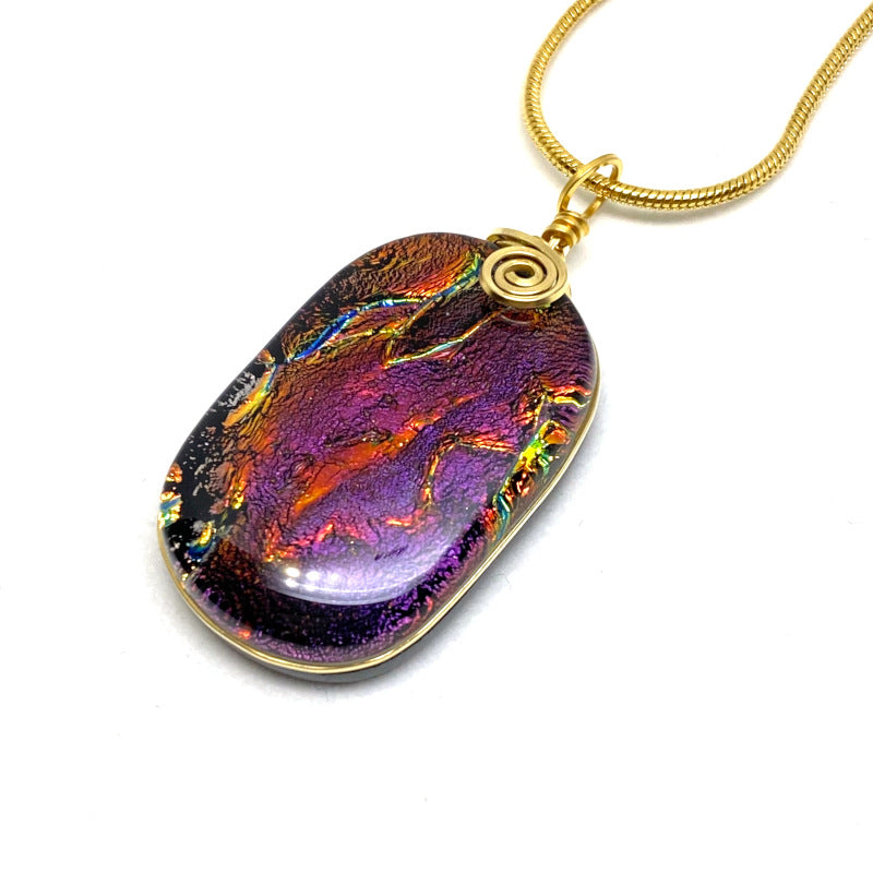 Dragon's Eye, Red Dichroic Glass Necklace, Gold