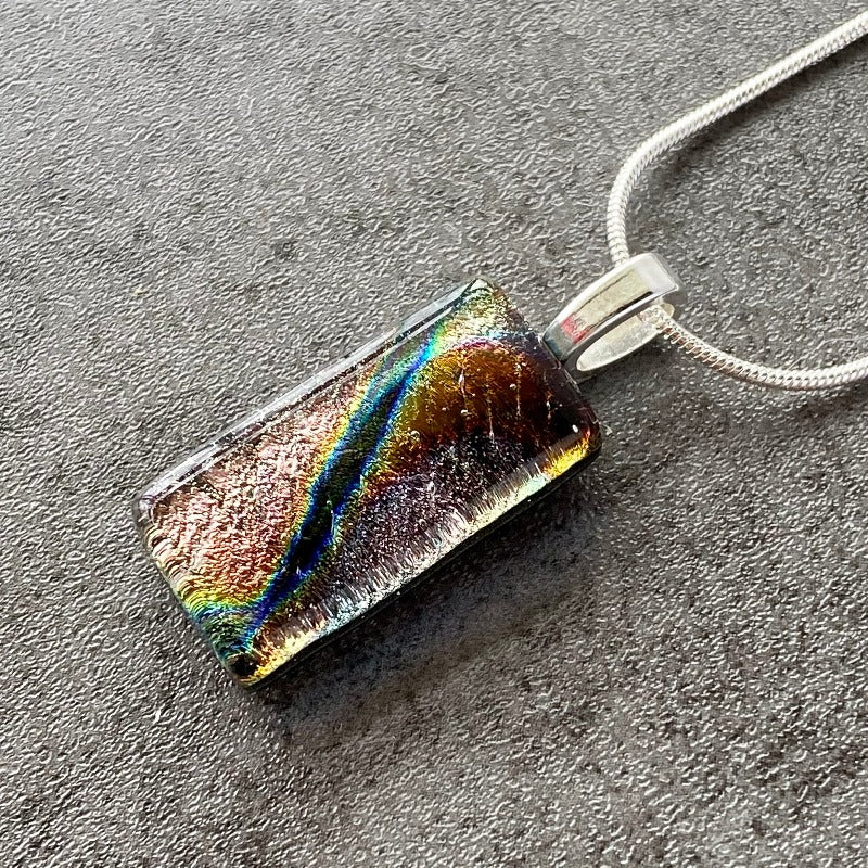 City Lights, Multi-color Dichroic Glass Necklace, Silver