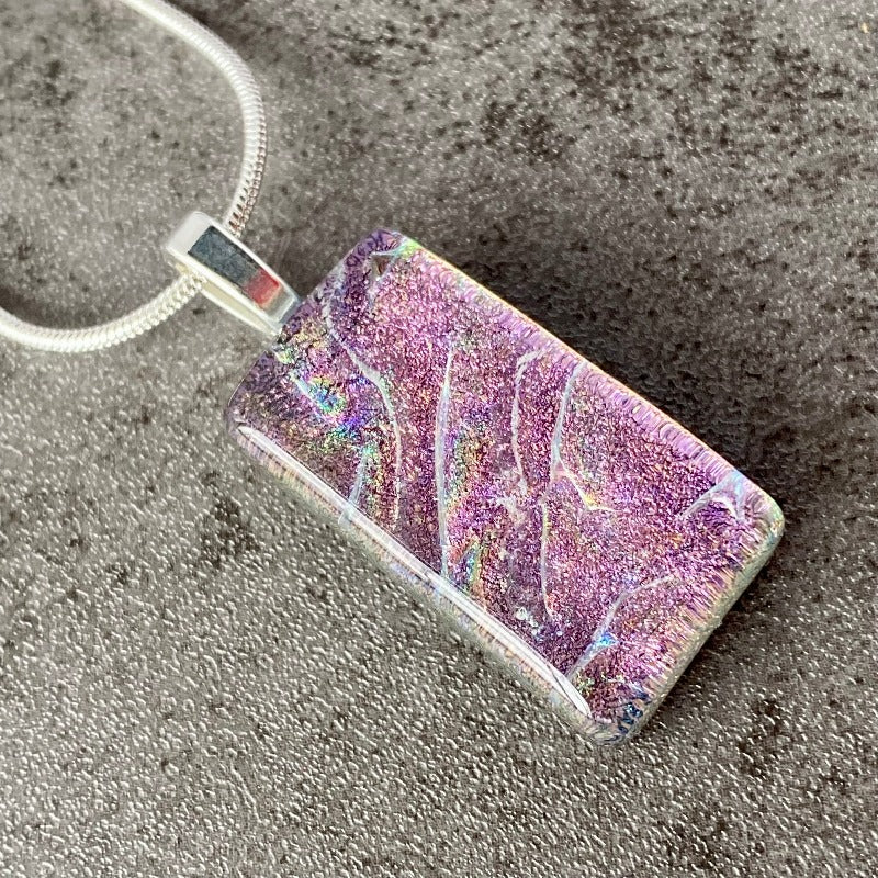 Pinky Promise, Pink Dichroic Glass Necklace, Silver