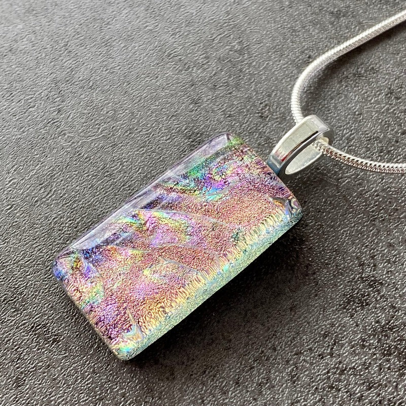 Pinky Promise, Pink Dichroic Glass Necklace, Silver