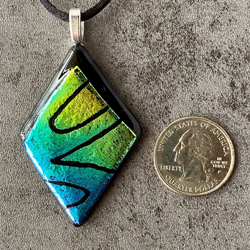 Aurora Evening, Multi-color Dichroic Glass Necklace, Hand Engraved