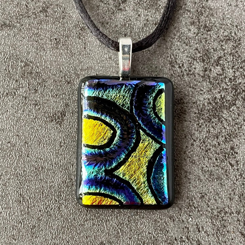 Cosmic Dust, Multi-color Dichroic Glass Necklace, Hand Engraved