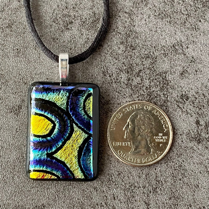 Cosmic Dust, Multi-color Dichroic Glass Necklace, Hand Engraved