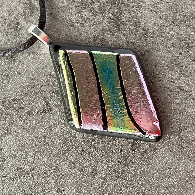 Light Years Away, Multi-color Dichroic Glass Necklace, Hand Engraved