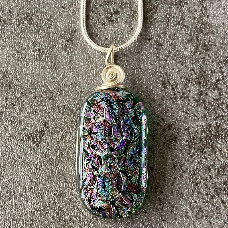 Wildflower Meadow, Multi-color Dichroic Glass Necklace, Silver