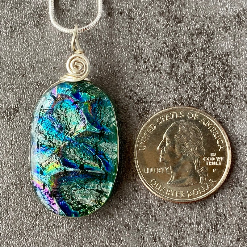 Elven Path, Multi-color Dichroic Glass Necklace, Silver