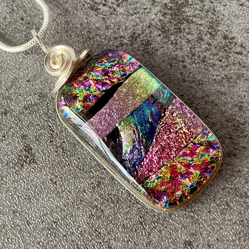 Dazzling, Dahling, Multi-color Dichroic Glass Necklace, Silver