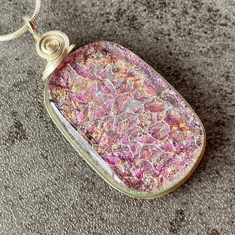 In The Pink, Pink Dichroic Glass Necklace, Silver