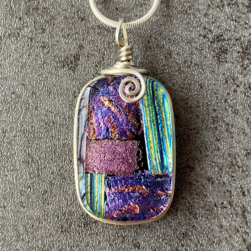 Out On The Town, Multi-color Dichroic Glass Necklace, Silver
