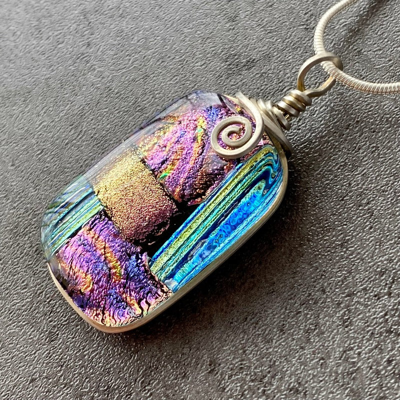 Out On The Town, Multi-color Dichroic Glass Necklace, Silver