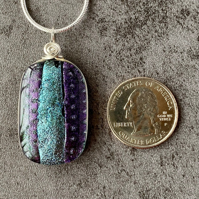 Through The Galaxy, Purple Dichroic Glass Necklace, Silver