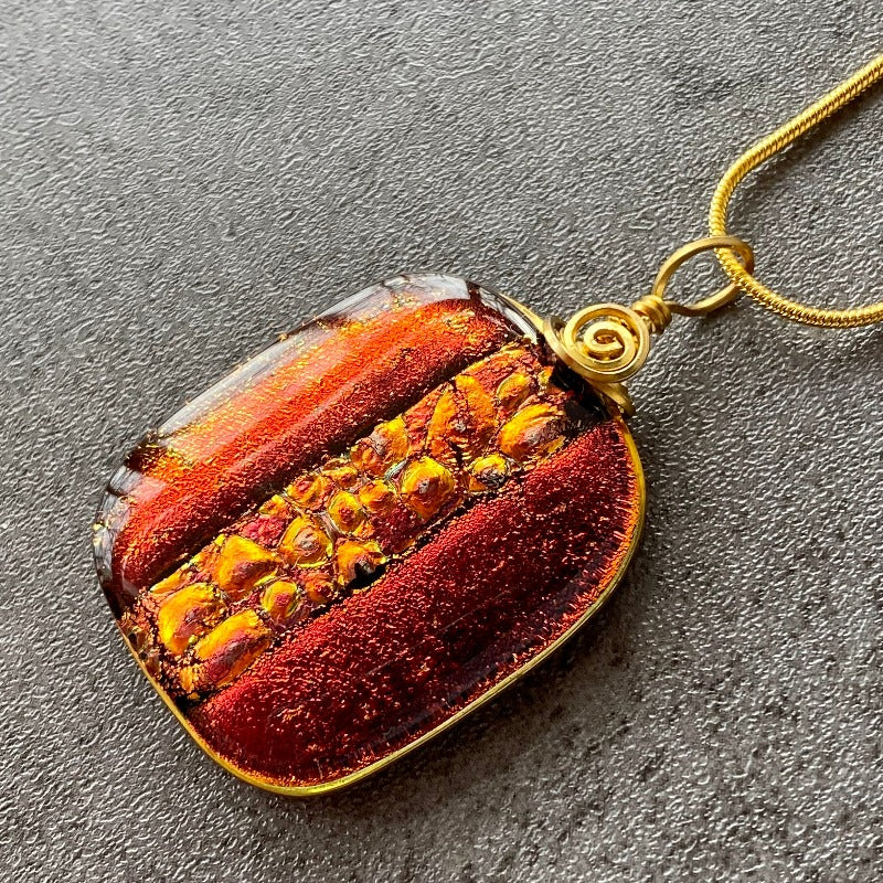 Lady in Red, Red Dichroic Glass Necklace, Gold