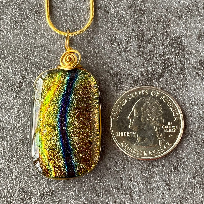 A River Runs, Multi-color Dichroic Glass Necklace, Gold